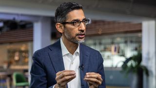 Sundar Pichai, chief executive officer of Alphabet Inc., during an interview for an episode of "The David Rubenstein Show: Peer-to-Peer Conversations" in New York,