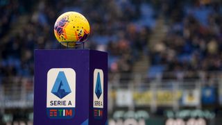 Football sitting above a Serie A logo