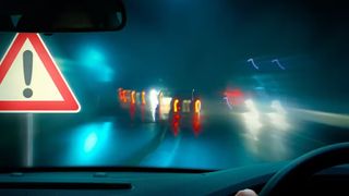 A view of the road driving at night