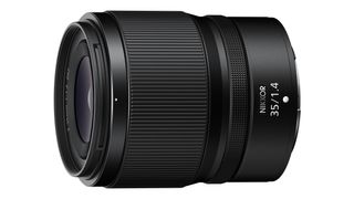 Nikon Z 35mm f/1.4 lens on white background