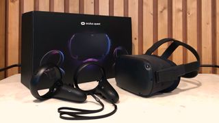 A photo of the Oculus Quest and motion controllers