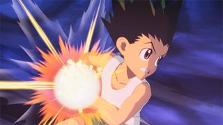 Hunter x Hunter character with spiky hair charging an attack in Hunter x Hunter Nen x Impact.