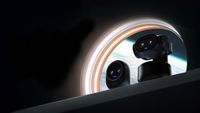 Emeet Piko and Pixy webcams on stylized spaceship viewing port graphic