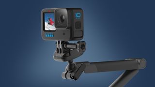 The GoPro Hero 10 Black on a mini tripod