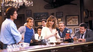 TED DANSON, WOODY HARRELSON, SHELLEY LONG, JOHN RATZENBERGER, GEORGE WENDT, CHEERS, 1982