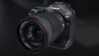 The front of the Canon EOS R3 mirrorless camera