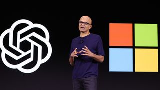 Microsoft CEO Satya Nadella speaks during the OpenAI DevDay event on November 06, 2023 in San Francisco, California