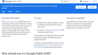 Google Public DNS website screenshot.