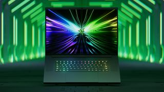 The Razer Blade 18 in a futuristic tunnel