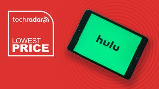 A tablet with the Hulu logo displayed next to the words 'lowest price'