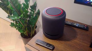 Amazon Echo Studio speaker on table