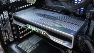 An Nvidia GeForce RTX 2060 in a PC with its backplate showing