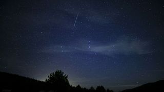 ANKARA,TURKEY - JANUARY 05: Quadrantid meteor streaks across the sky over Beypazari district of Ankara, Turkey on January 05, 2022. 