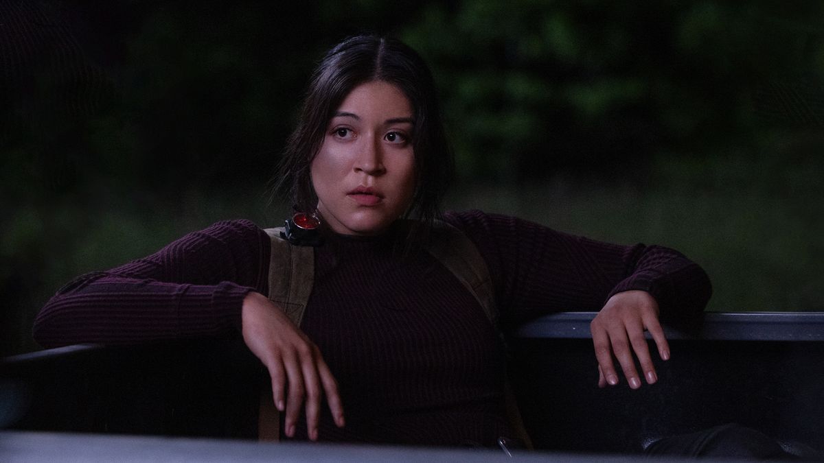 A seated Maya Lopez looks surprised in Marvel Studios&#039; Echo