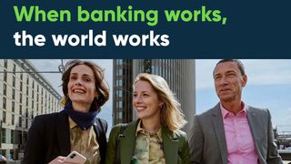 Whitepaper from ServiceNow covering ways automated processes can drive revenue and growth across banking, with image of three smiling colleagues