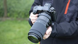 Fujifilm GFX100S II camera in the hand