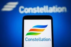 constellation energy logo on smartphone with blurred logo in background