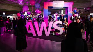 AWS logo pictured at the AWS Summit Seoul 2024 at COEX Convention & Exhibition Center on May 16, 2024, in Seoul, South Korea. 