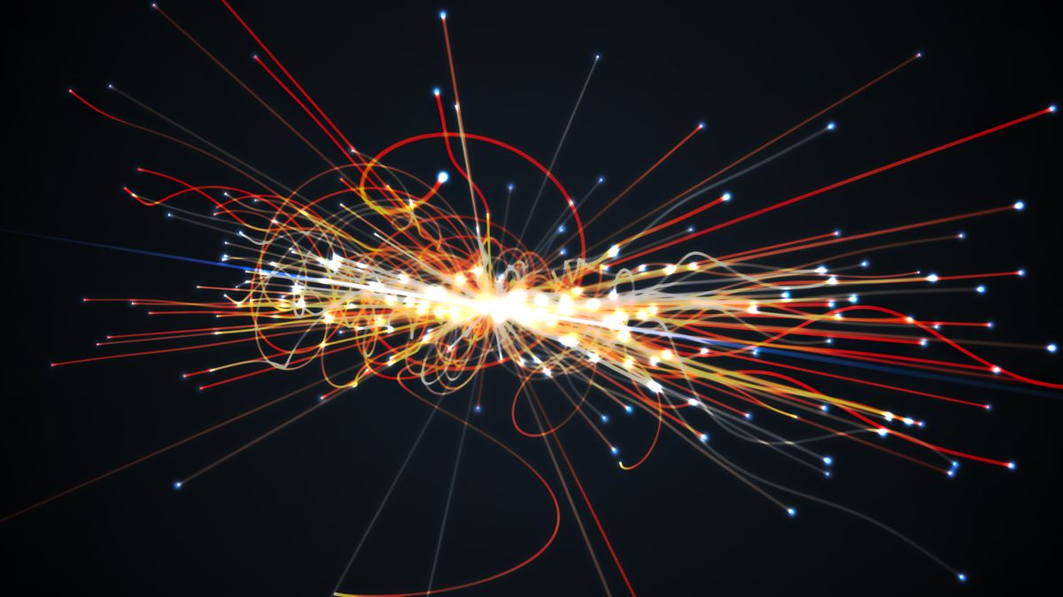 Particles colliding in the Large Hadron Collider