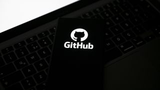 GitHub logo displayed on a screen with black and white contrasting colours.