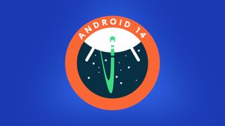 Android 14 logo on blue background