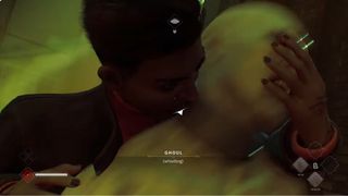 Vampire: The Masquerade - Bloodlines 2 screenshot from the extended gameplay reveal, showing Phyre biting into the neck of a mannequin