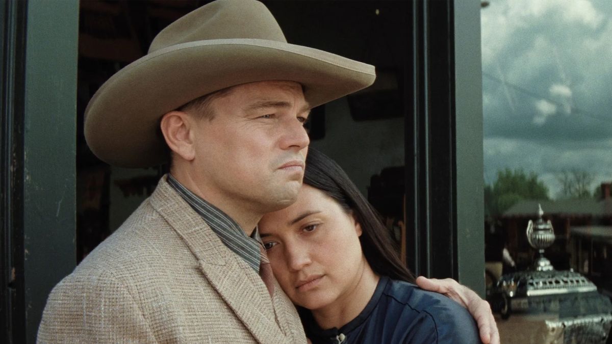 Leonardo DiCaprio and Lily Gladstone in Killers of the Flower Moon