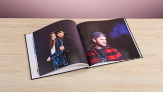 Shutterfly Photo Book displaying a couple standing beside eachother one one side, and a man with a reversed cap on the other