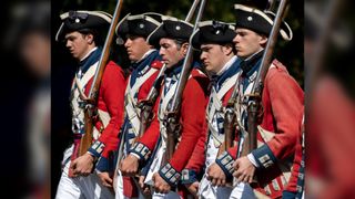 A historical reenactment of the British preparing to fight in the Revolutionary War's Battle of Lexington and Concord, which was hosted by the Huntington Beach Historical Society in February 2020.