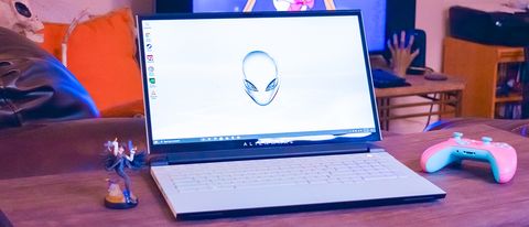 Alienware m17 R4 on a coffee table