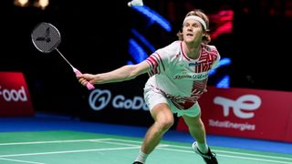 Anders Antonsen of Denmark playing badminton