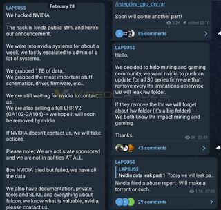 Screengrabs from Lapsus$' Telegram.