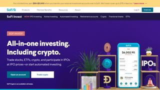 Website screenshot for SoFi Invest