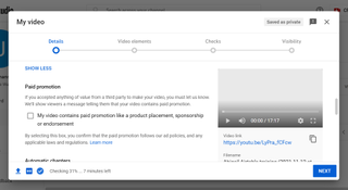 YouTube uploader - details page