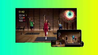 Apple Fitness Plus on a TV, iPhone, iPad, and Apple watch