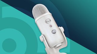 A Blue Yeti, the best USB microphone, against a techradar background