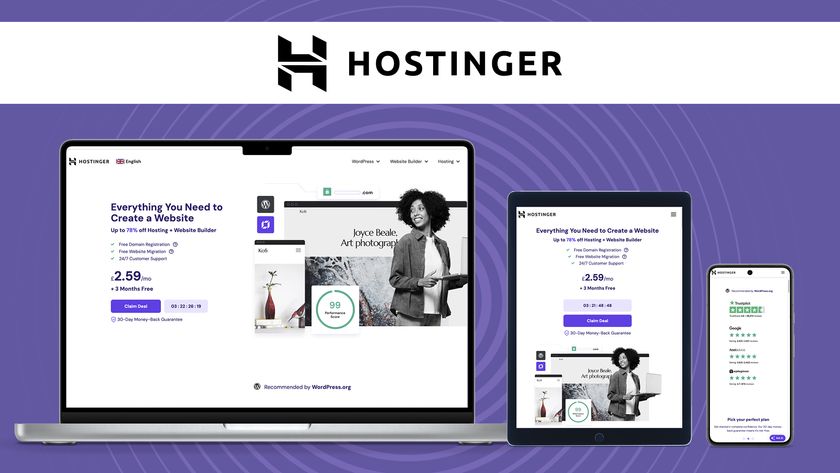 An Image of Hostinger&#039;s website on a TechRadar Pro background