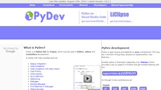 PyDev website screenshot.