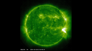 An image of a solar flare captured by a telescope. 