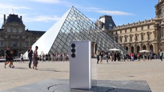 Samsung Galaxy Z Fold 6 in Paris in front of the Louvre pyramid