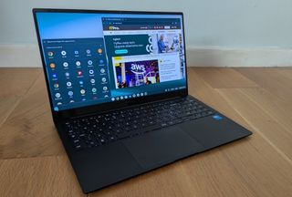 The Samsung Galaxy Chromebook Plus on a desk