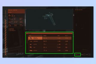 A screenshot showing how to modify weapons on Starfield