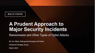 Dark whitepaper cover with orange shapes behind text: A prudent approach to major security incidents