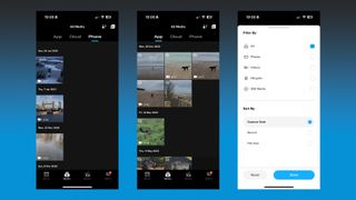 Three screenshots from the Media tab of the GoPro Quik app