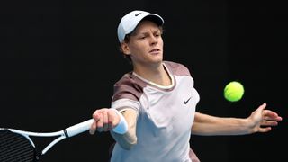 Jannik Sinner of Italy plays a forehand ahead of the Australian Open men&#039;s final 2024 – 