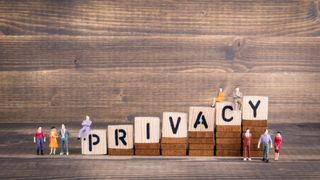 Privacy, GDPR. General Data Protection Regulation. Cyber security and privacy concept. Wooden letters on the office desk, informative and communication background - Image