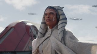 Ahsoka Tano stands on her spaceship in Star Wars: Ahsoka