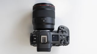 The top of the Canon EOS R3 mirrorless camera