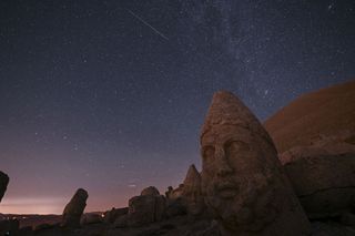 Perseid meteor shower observed at Mount Nemrut Ruins in Turkiye's Adiyaman