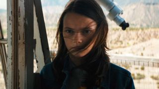 A close-up of Dafne Knee's Laura/X-23 in 2017's Logan movie